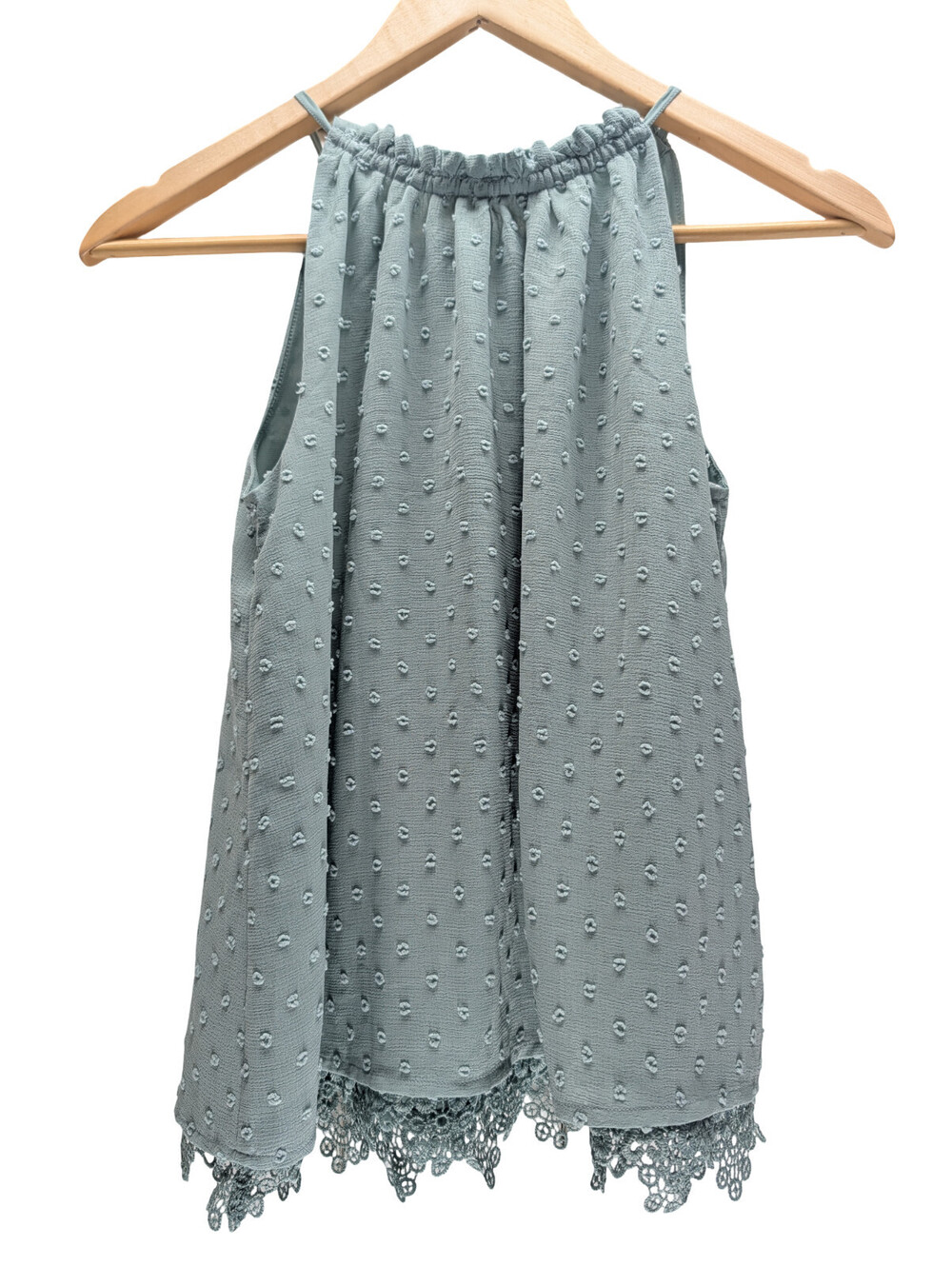 Mine Blouse Women Small Swiss Dot Lace Hem Sage Green - Picture 1 of 6